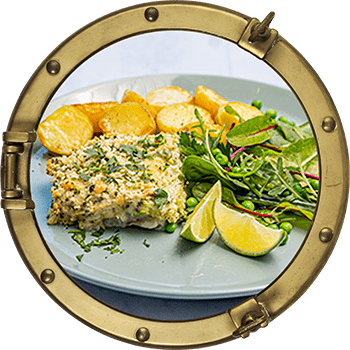 Ugnsbakad fiskfilé med broccolisås och potatis