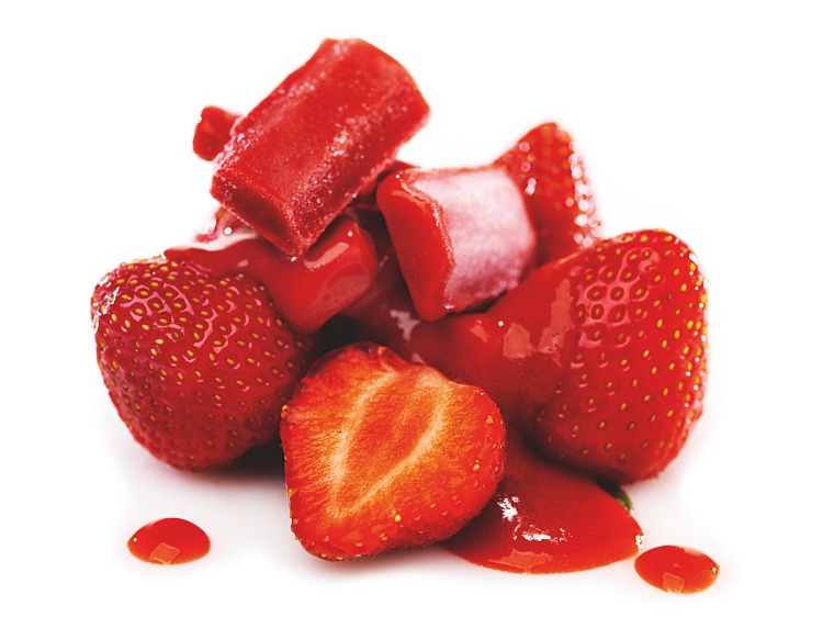 förpackningsomslag jordgubbar och jordgubbspuré