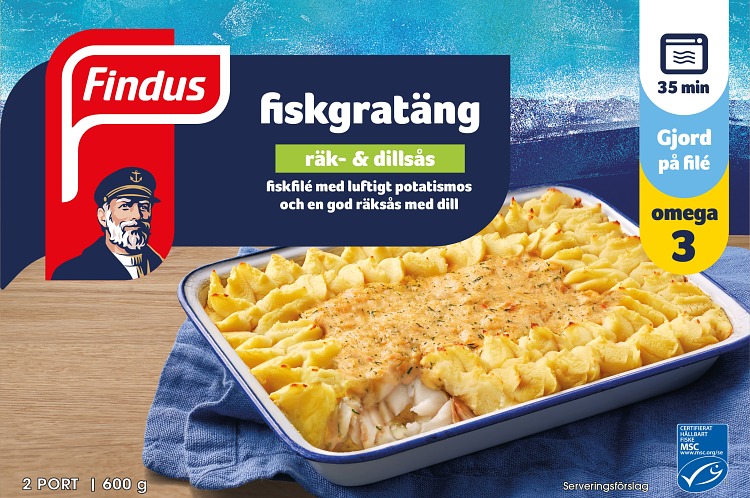 Findus Fiskgratäng räk & dillsås förpackning