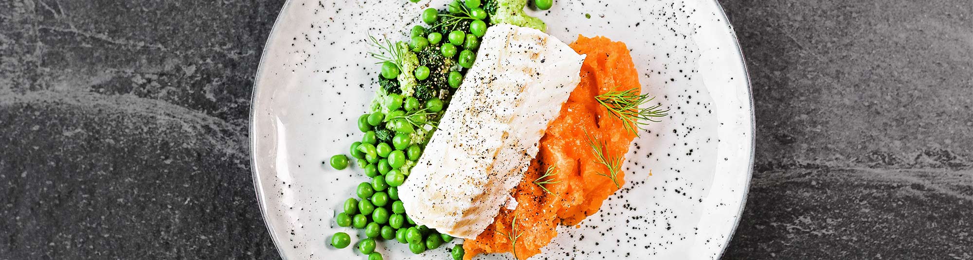 Torskrygg med chili- & ärtröra samt sötpotatisröra