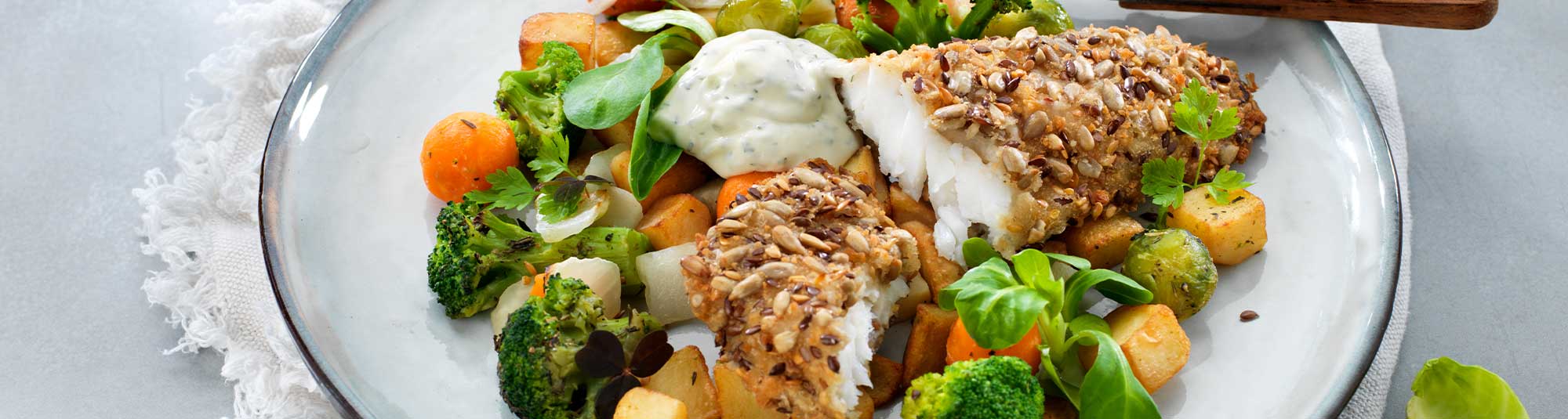 Fröbakade fiskfiléer med garden style